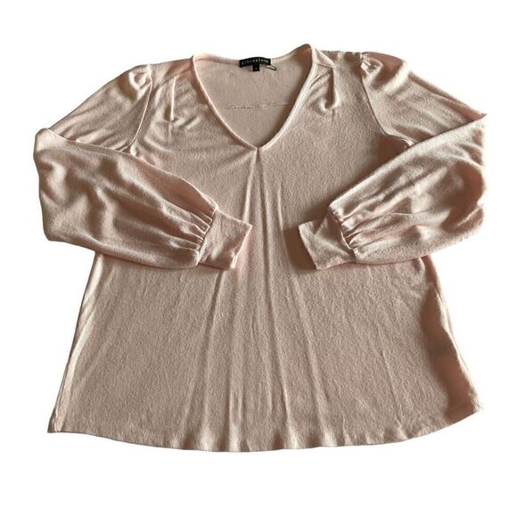 Gibson Sweater V-Neck Cozy Fleece Blouson Sleeve Pink Pastel Women Size Small - Picture 9 of 11